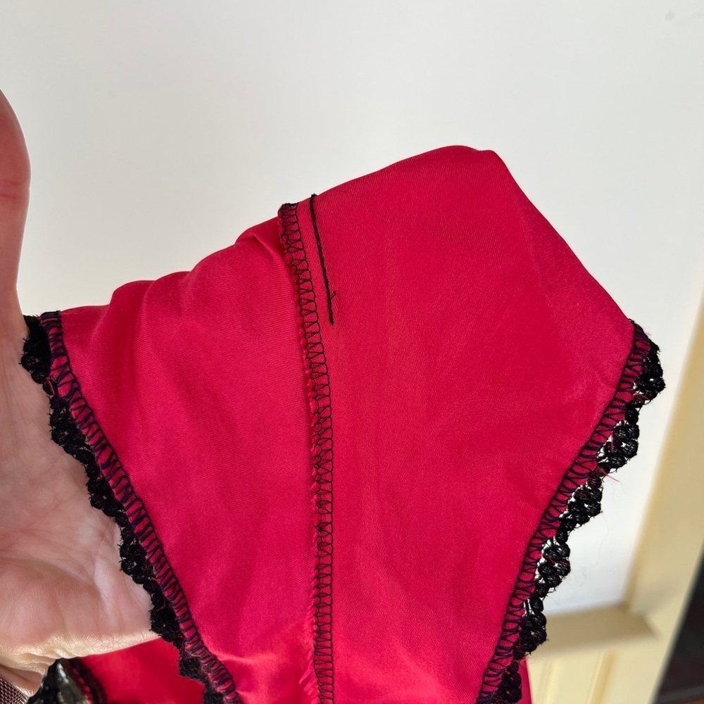 Vintage Christian Dior Lingerie Set Cami Panties Red Satin Lace 70s Coquette - Picture 11 of 16